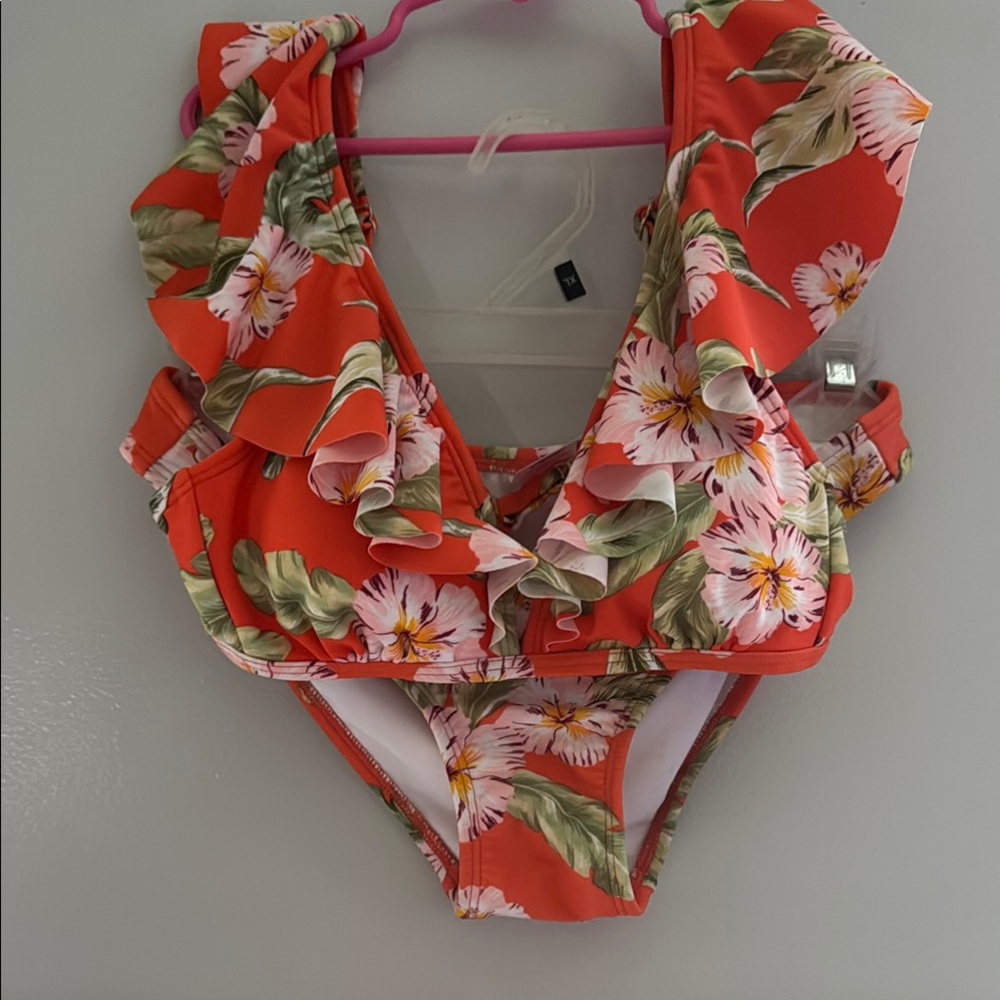 Xhilaration Orange and Pink Bikini with Playful Ruffles